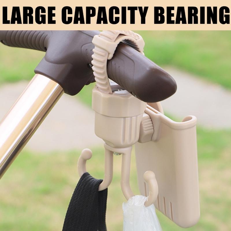 Multifunctional Baby Strollers Accessory Double Hook and Rotatable Phone Stand Bracket for Easy Shopping and Walking