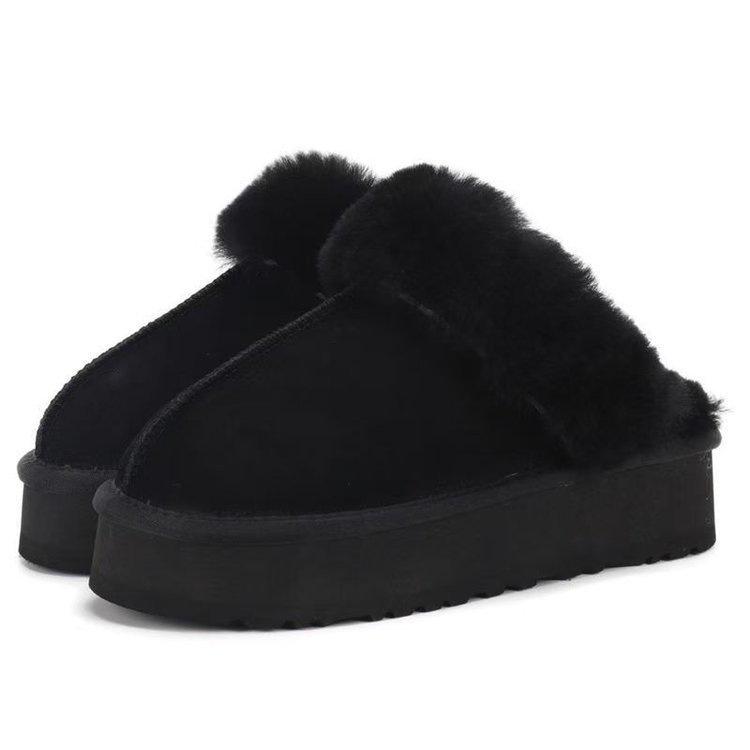 Hairy heightened bag head drag thick-soled cotton slippers women's 2025 winter new outer wear thickened velvet snow boots