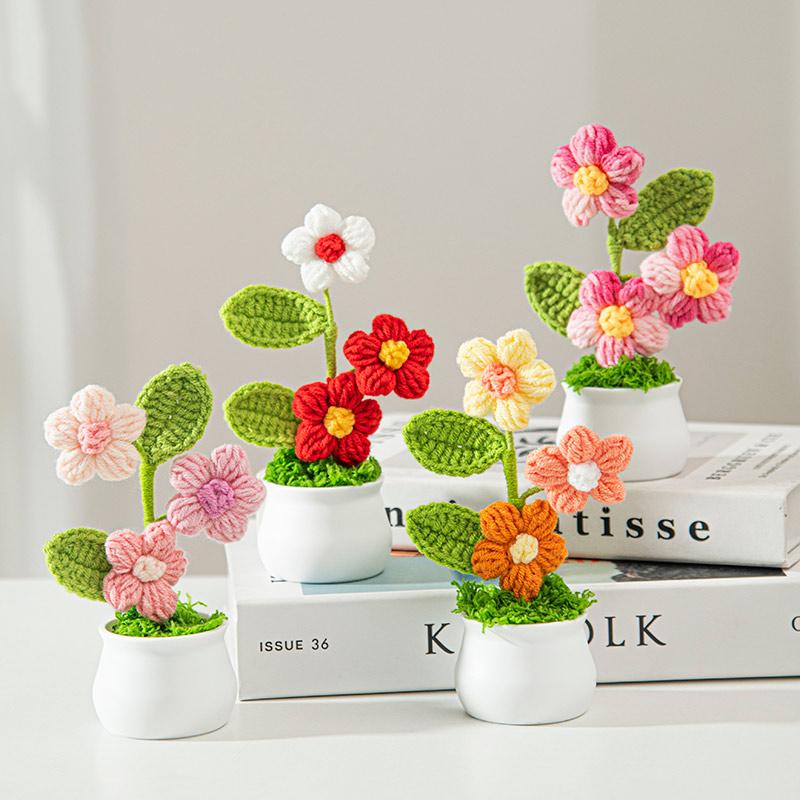Crochet Flowers Sunflower Artificial Crochet Potted Desk Accessorie Office Accessorie Wedding Decor Teacher's Day Gift Girasol