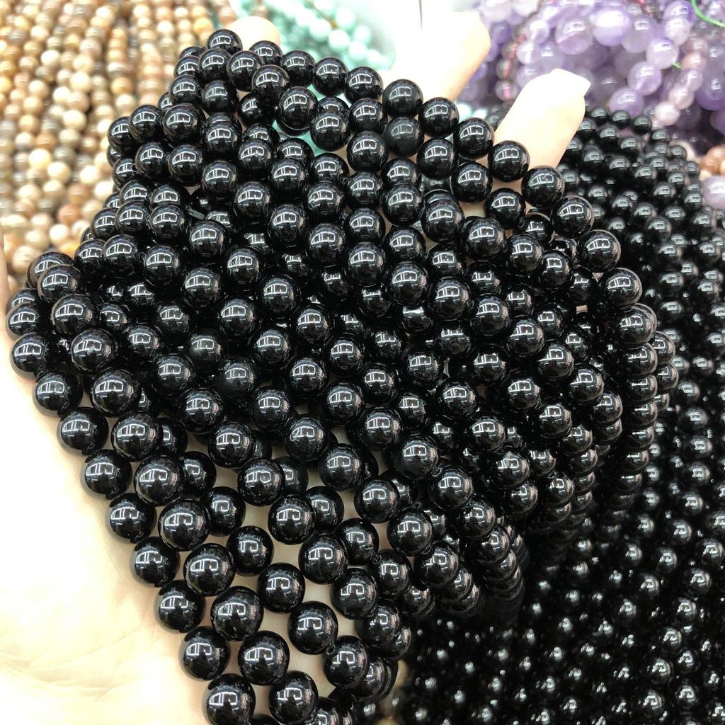 1 Filo, Stile Scuro Pietra Naturale Perline Sfuse, Perline Nere di Tormalina Rotonde Fatte a Mano per Creazione Gioielli Fai-da-te Collane Regali Artigianato 38cm