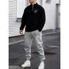 Music Is My Life, Rock Cat Print Men's Zipper Hooded Sweatshirt Pants Two Piece Set Lapel Casual Sports Autumn and Winter New Men's Clothing