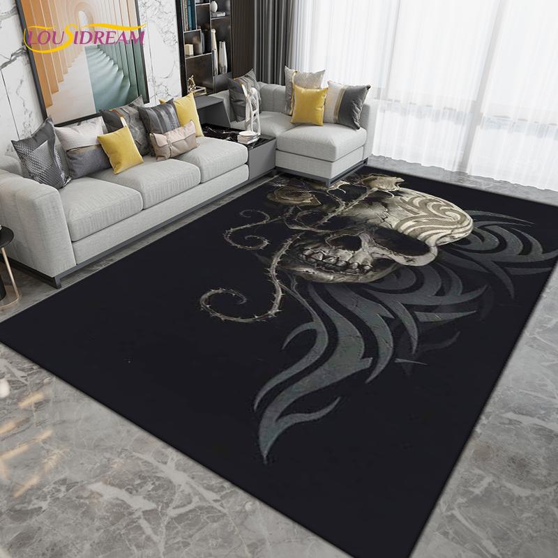 Horror Skull Art Area Rug,Carpets for Living Room Bedroom Decoration, Sofa Chair Cushion Rug,Kitchen Bathroom Floor Mat