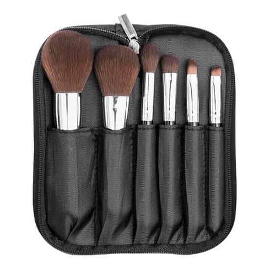 Makeup Brush Set 6 pieces Cosmetic Pouch High-Quality Fiber Hair Super Soft Multifunctional Brushes Daily Use Travel Convenient Storage (Black)