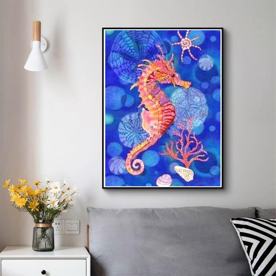 5D DIY Diamond Painting Seahorse Rhinestone Animal Picture Full Diamond Embroidery Cross Stitch Kit Gift Mosaic Home Decoration