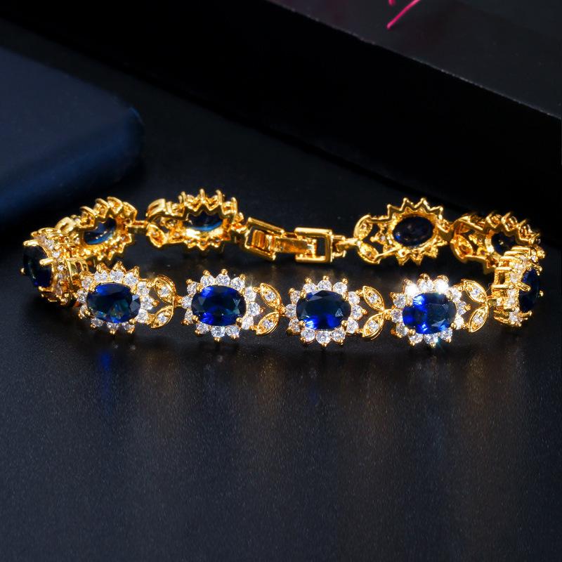 S0165 Hand Jewelry Super Flash Zircon Flower Bracelet Real Gold Plating