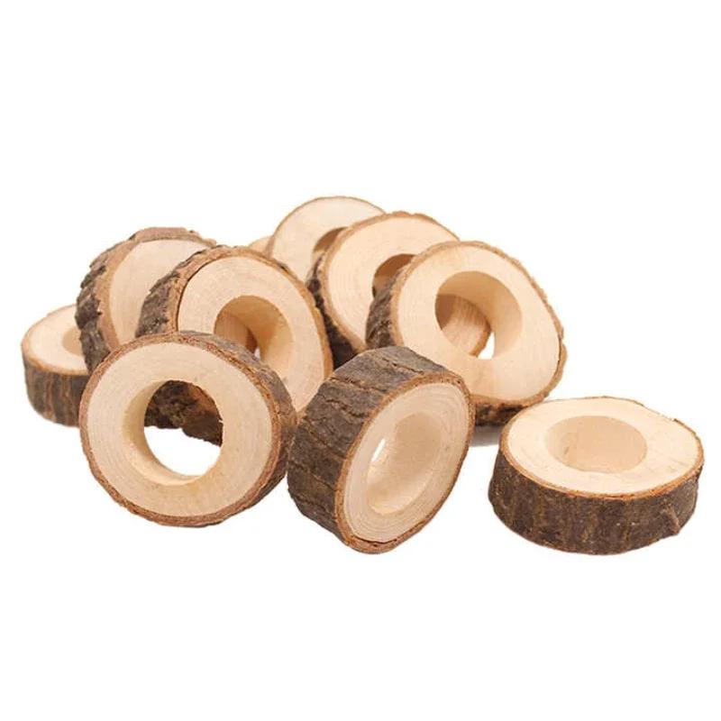 6-30PCS Rustic Wooden Napkin Rings Handmade Bark Log Craft Table Decoration for Wedding Dinner Party and Home Decor Accessories