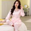 New Ice Silk Pajamas Female Spring and Autumn Long-sleeved Pants Suit Summer Simulation Silk Sexy Lace Ladies Homewear