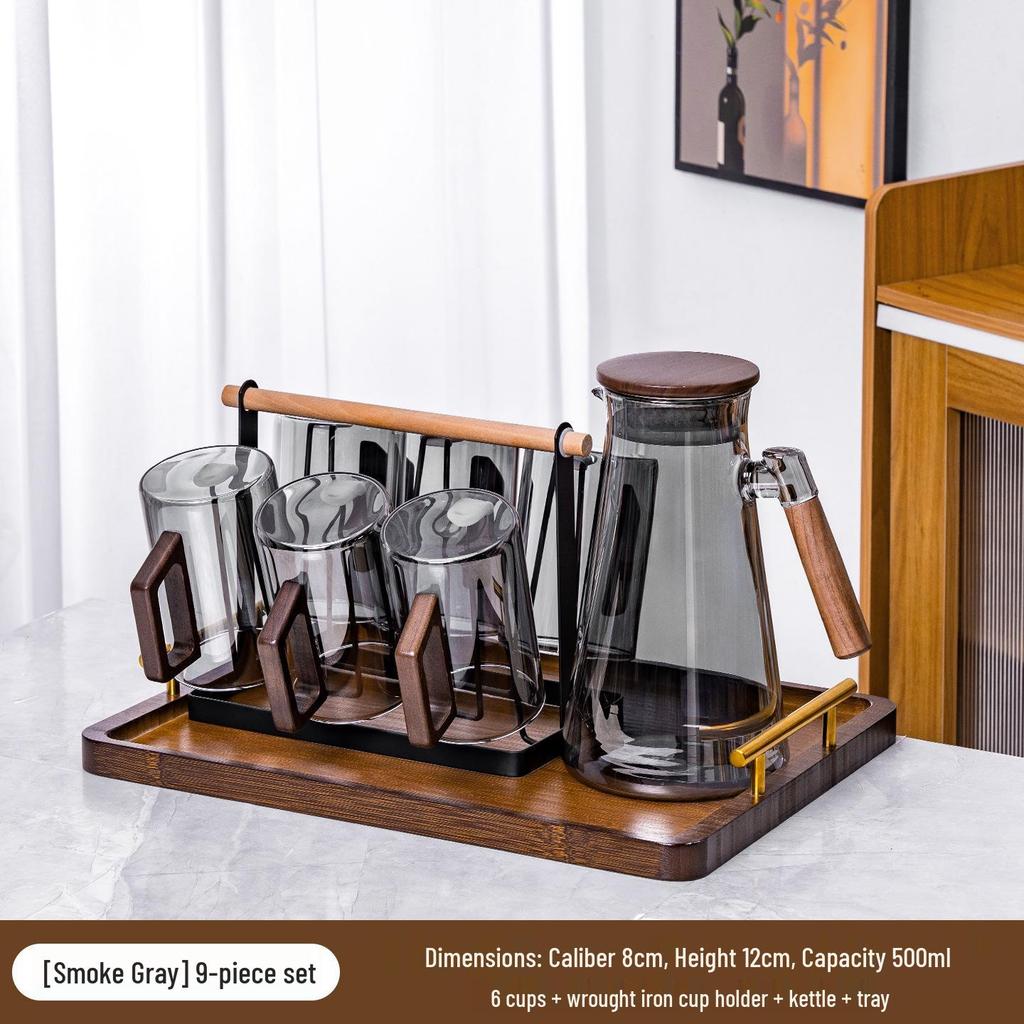 High-Temperature Resistant Tea Cup Set: Thickened Borosilicate Glass with Wooden Pistol Grip Handle