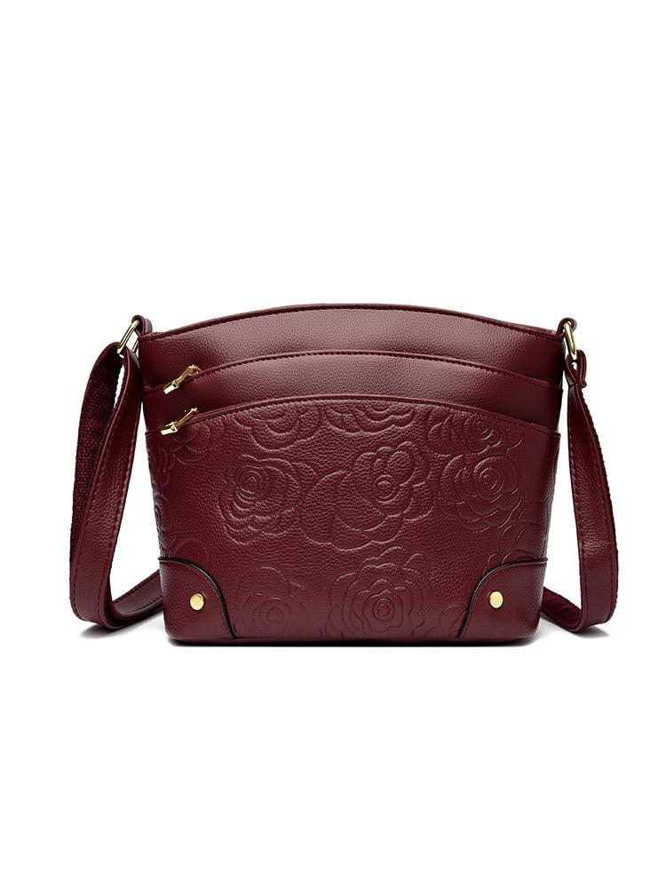 

Temu2025 new leather women s bag three-layer bucket bag middle-aged mother casual embossed shoulder oblique span bag бордовый