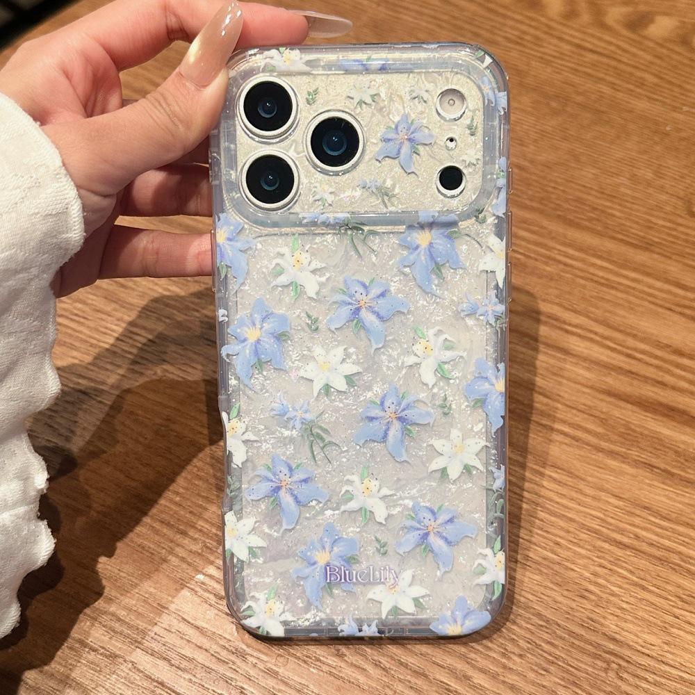 

Light Blue Lily Shell Case for iPhone 16/17/15/14 Pro Max 15 Pro Max