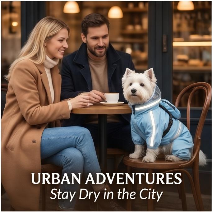 Waterproof Four-Legged Tail-Covering Dog Raincoat with Built-In Backpack Leash-Ready for Small Medium Dogs Rainy Day Outdoor Walks & Trips