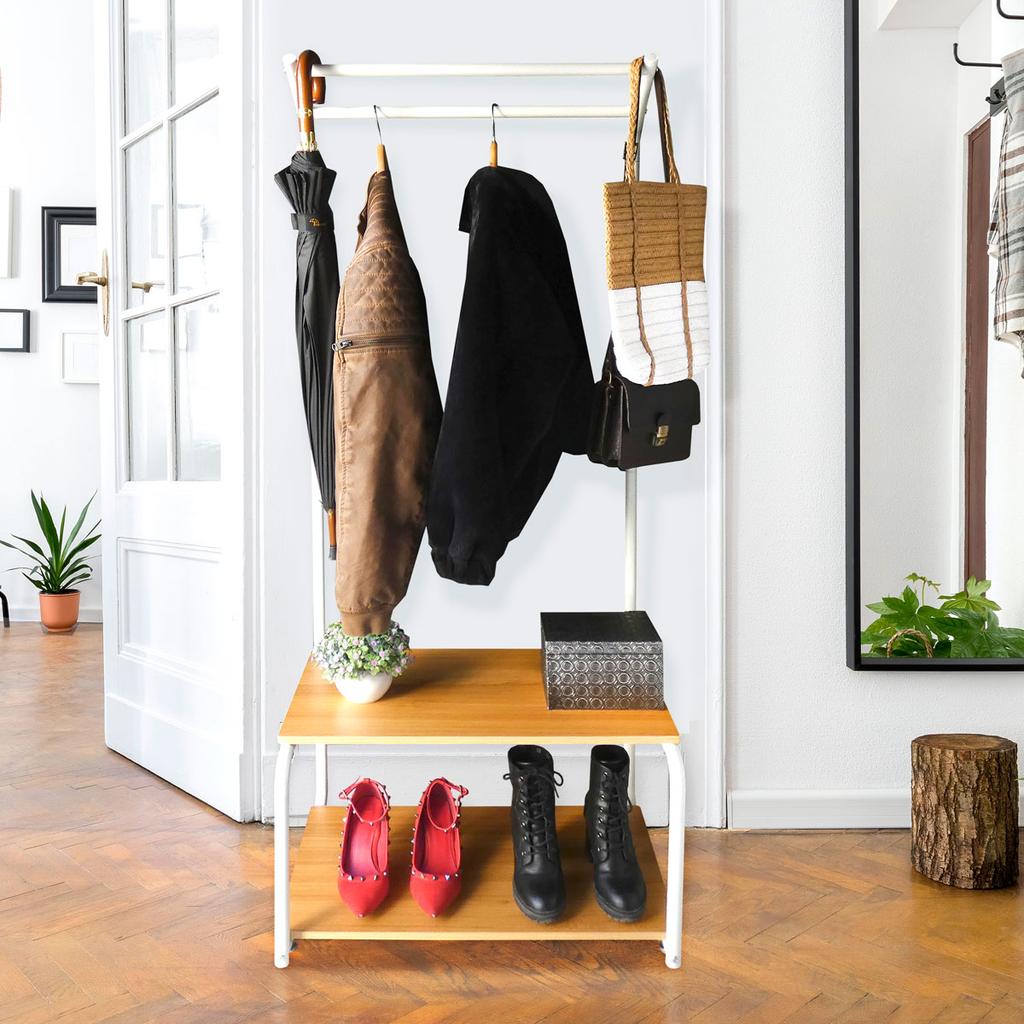Nyana Home Entrance Coat Rack 2 Shelves 2 Upper Bars