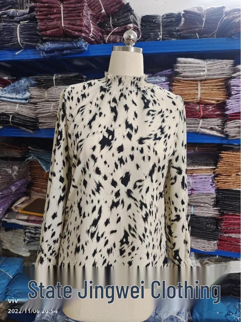 Women's European-American Style Polyester Pullover, Long Sleeve Semi-High Neck Loose Fit Shirt