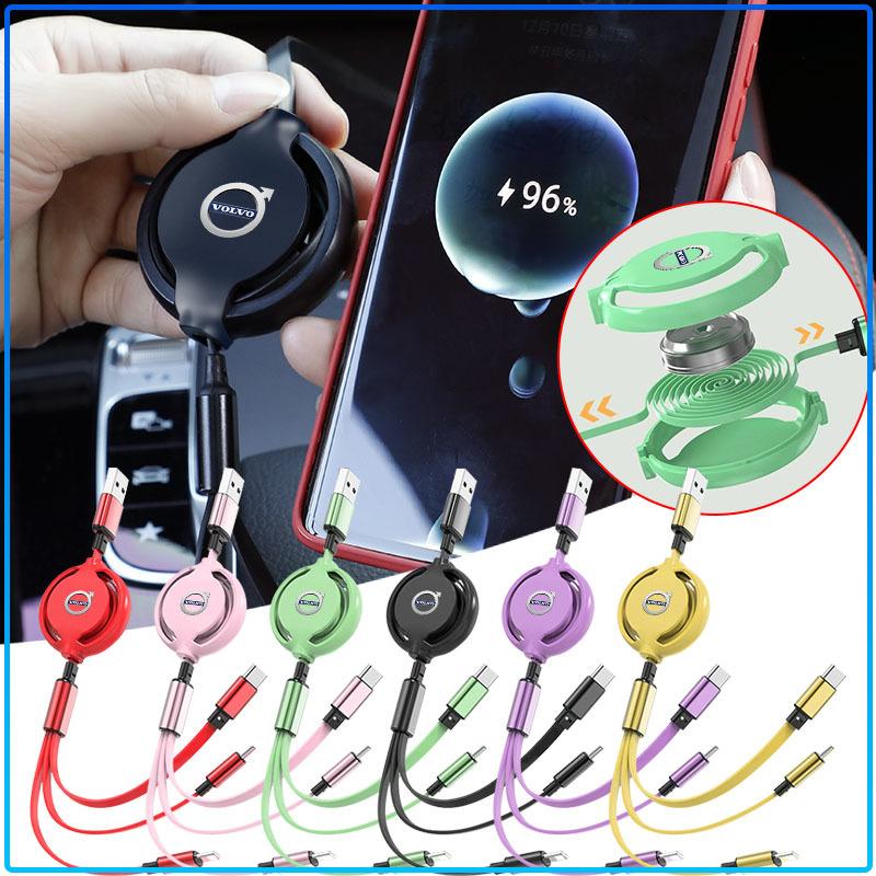 1Pcs Car Mounted Telescopic Three In One Mobile Phone Charger For Volvo XC60 XC90 S60 S80 S40 V40 V60 V70 V50 XC70