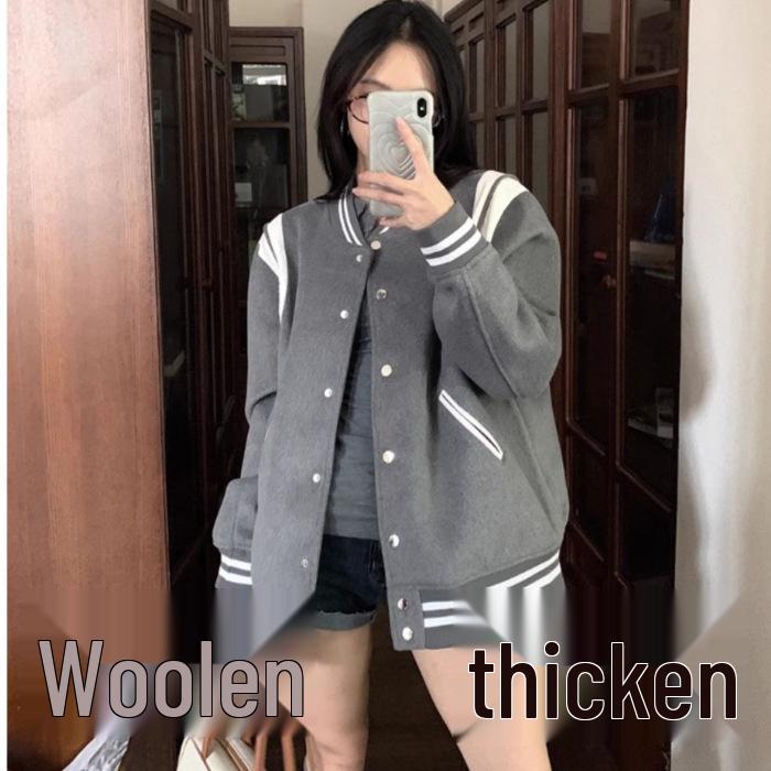 Women s Autumn 2025 Design-Focused Patchwork Baseball Jacket - Grey, Loose Fit, Age-Reducing College Style Medium