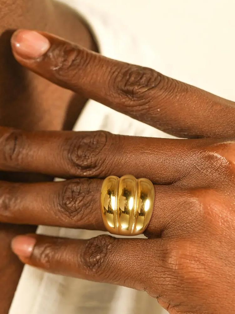 Chunky Statement Rings for Women, Stainless Steel Bold Stacking Croissant Ring Not Fade
