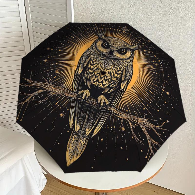 1pc Golden Mystical Owl Artwork Umbrella with Plastic Handle,Suitable for All Seasons Home Travel Outdoor UmbrellaDD1647