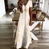 Women Plus Size V Neck Short Sleeve Printed Straight Maxi Dress