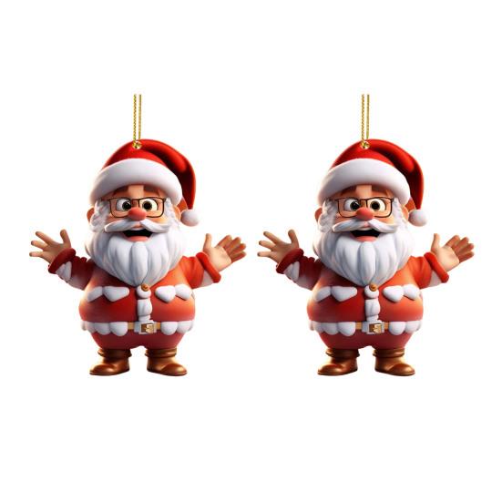 Santa Claus Decoration 2D Acrylic Hanging Ornament Cartoon Santa Christmas Tree Decoration for Mantel Wall Window Decor
