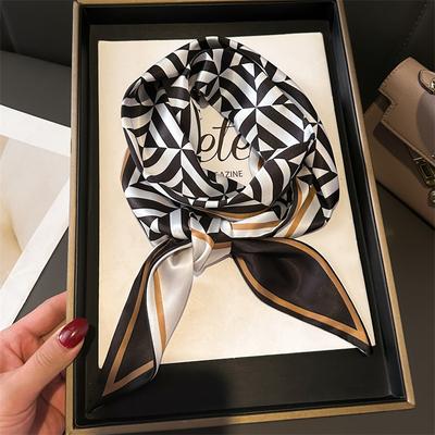 Color Matching Geometric Double-Layer Scarf Fashion Decoration Silk Scarf Commuting Temperament Spring And Summer Diagonal Scarf Versatile Thin Narrow