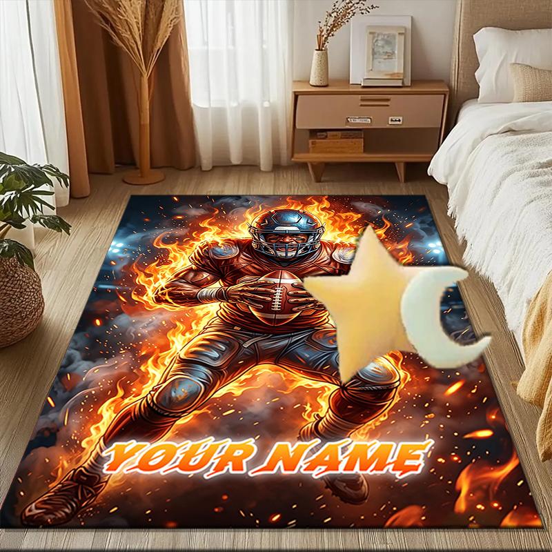 1PC Custom Name Flaming Football Player Theme Floor Mat Ideal for Living Room, Game Rooms, Office, Bedroom,Floor Mat Playful Design251