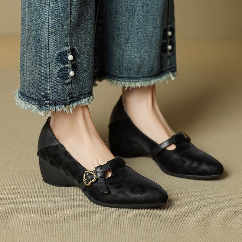 FHC 2025 New Spring Wedges Mid Heels,Office Lady Work Shoes,Women Pumps,Round Toe,Front Strap,Brown,Black,SIze 35-41,Dropship