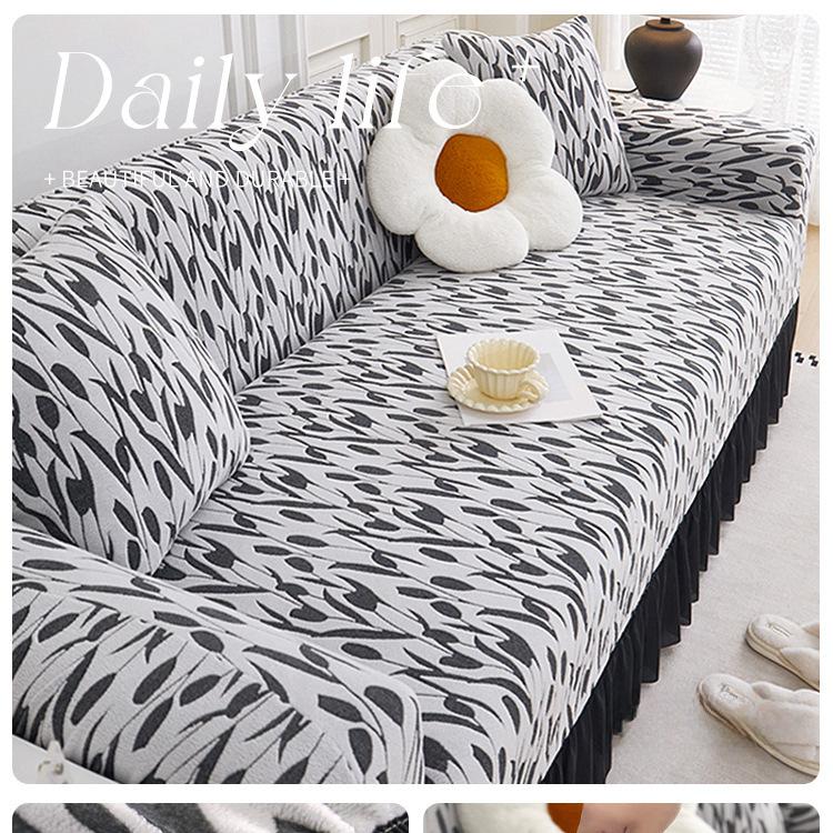 Living Room Straight Row Sofa Cover Dust Cover Skirt Lace Elastic All-Inclusive One-Piece Anti-Scratching Four Seasons Universal
