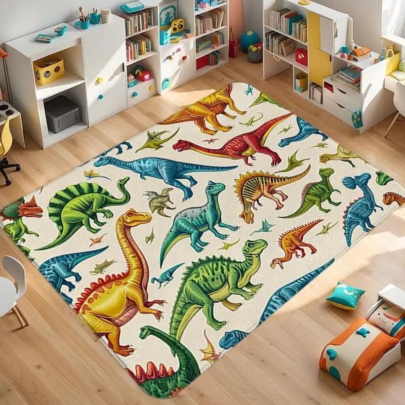 Dinosaur ABC Rug Non-Slip Play Mat Carpet for Boys Bedroom Kids Playroom Living Room Classroom Area Floor Mat Home Decor Doormat