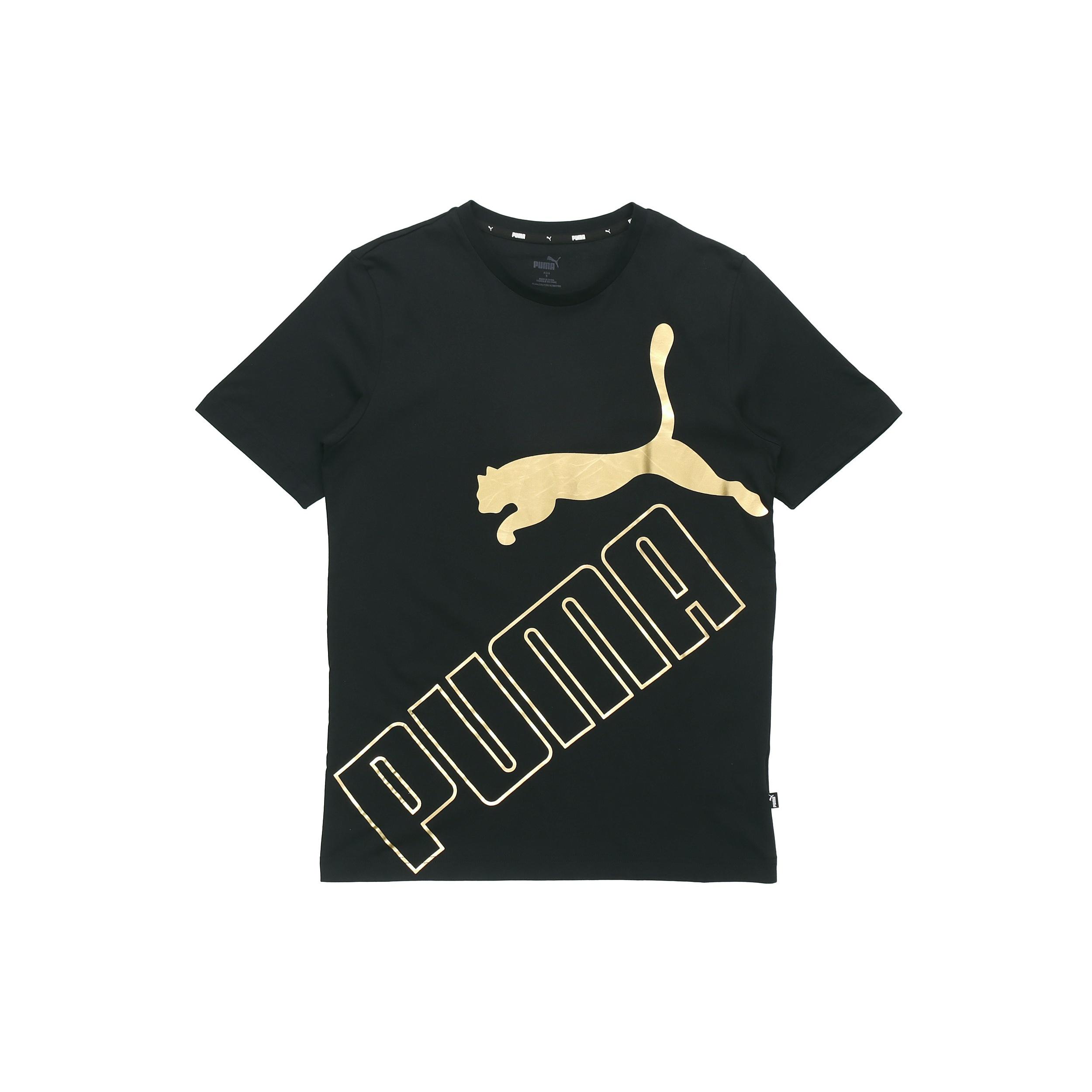 PUMA Big Logo Printed Short Sleeve TEE Black/Gold Men s 586464-60 M