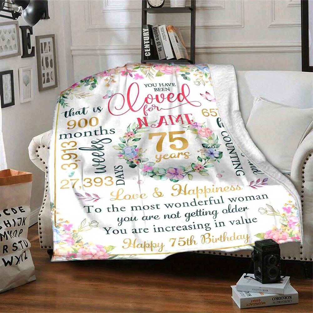 Floral 75Th Birthday Home Blankets Soft Cozy Lightweight Multipurpose Blanket For Picnic Sofa Office Bed Living Room Suitable As Gift For Friends