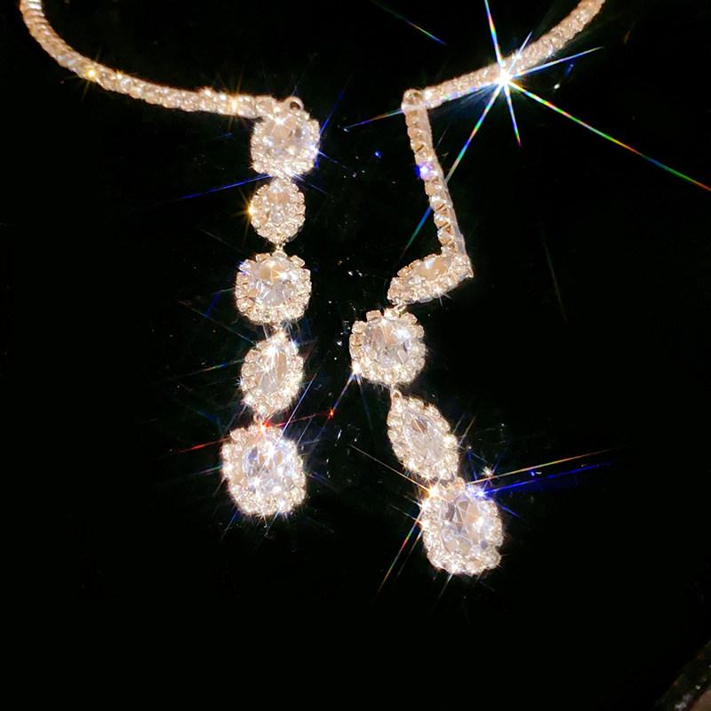 Korean-Style Rhinestone Water Drop Tassel Choker: Elegant High-End Fashion Jewelry for Women