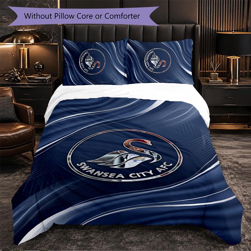 Biancheria da letto a tema Swansea City Set 3 Pezzi Copripiumino Biancheria da letto Decorativa Per Stanza Adolescenti Decorazione Casa