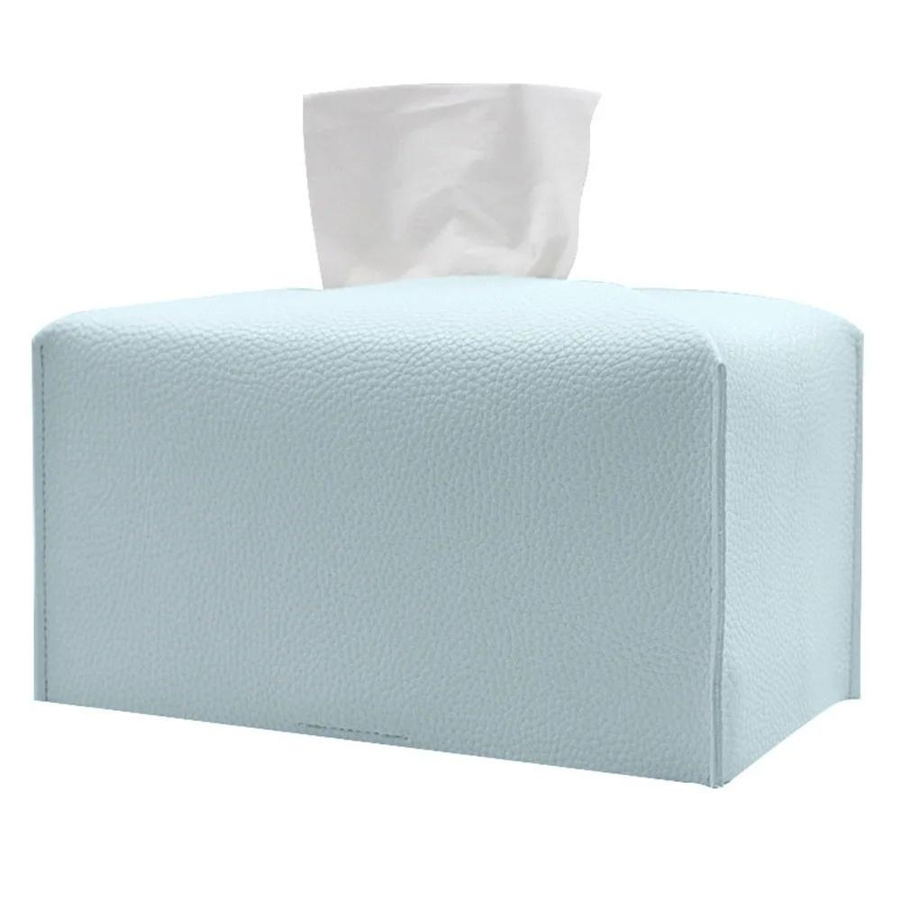 

1PC Tissue Box Cover Refined PU Leather Foldable Tissue Box Holder - Decorative Holder/Organizer for Bathroom Vanity Countertop небо синє кольору