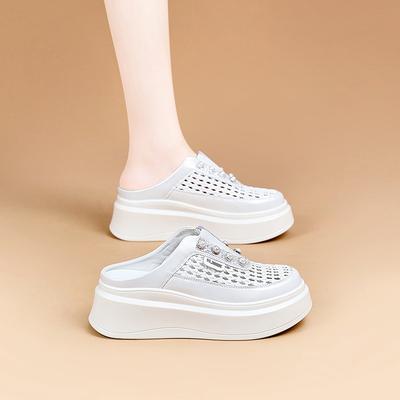 Woven Hollow Hole Bag Head Half Slippers Women Wear Platform Summer New Fashion Versatile Beach Shoes