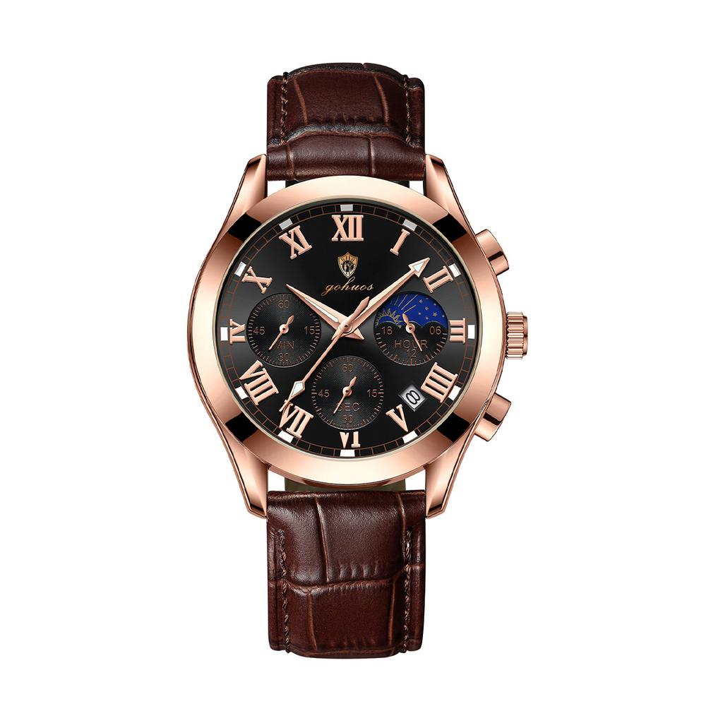 Gohuos 9801 Fashion Men Luxury Watches Business Stainless Leather Quartz Date Watch Gifts for Male Wristwatch Relogio Masculino