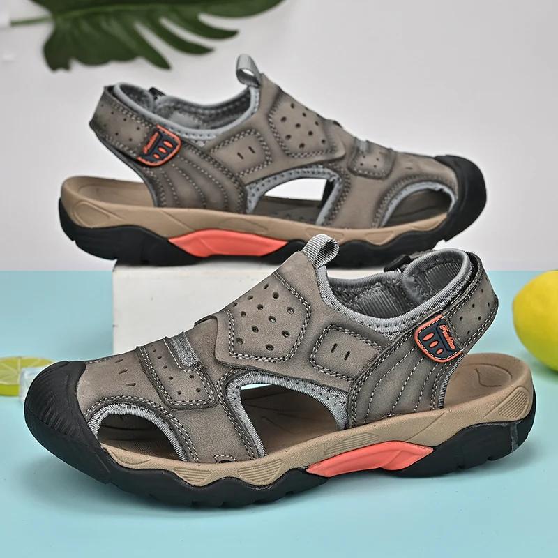 Fashion Summer Men's Genuine Leather Sandals Outdoor Non-slip Beach Sandals Handmade Summer Sneakers Classic Men's Large Size Sandals