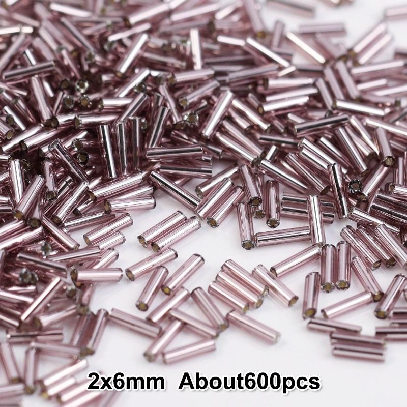 2x6mm Colorful Silver Core Czech Glass Seed Bugle Beads Tube Spacer Beads For Jewelry Making Garment Sewing Accessory