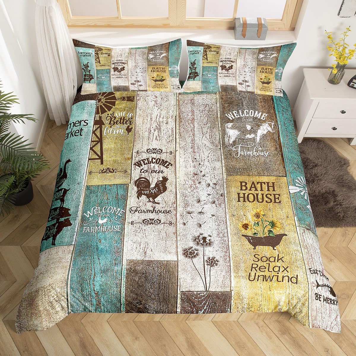 

Farmhouse Soft Duvet Cover King Rustic Windmil Comfortable Quilt Cover Retro Barn Country Vintage Farm Cow Beding Set Western Cabin Lodge Decor 135*200cm Eu-Single