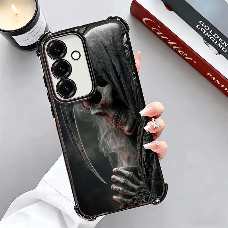 Death Grim Reaper Skull Scythe Plating Phone Case For Samsung A17 A07 A37 A57 A16 A56 A15 A55 A14 A54 A13 A53 A26 A36 A25 A35 A2