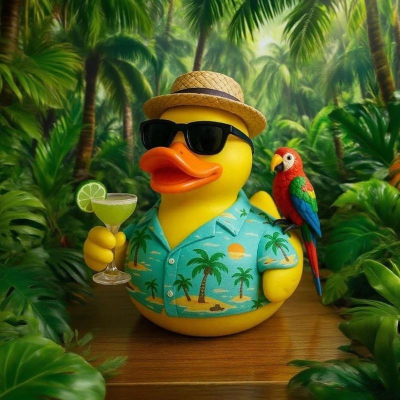 Beach Theme Duck with Parrot Ornament Waterproof Resins Craft Tropics Music Tributes Ornament For Shelf Table Display