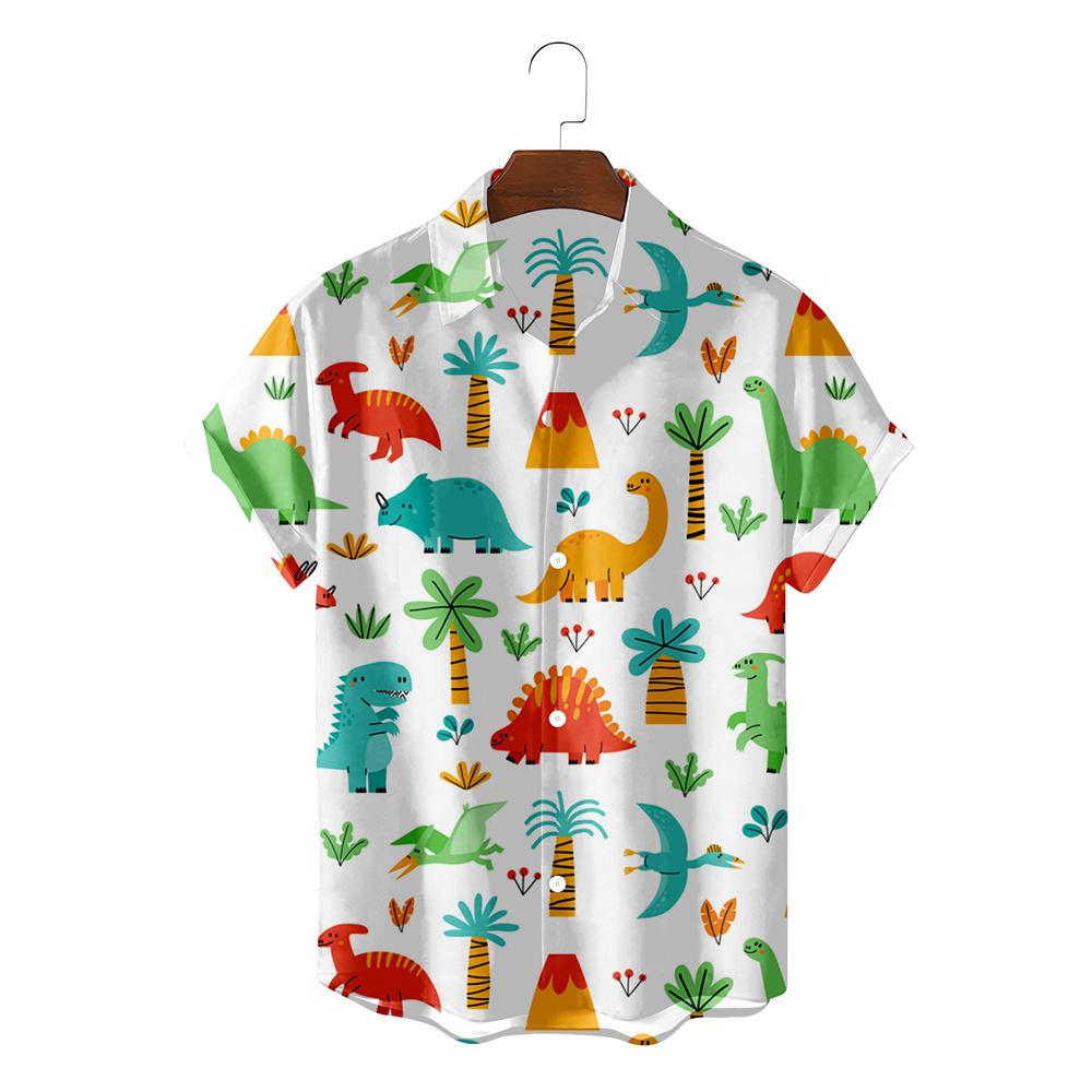 Funny Dinosaur Hawaiian Shirts 3d Print Casual Men Women Summer Beach Short Sleeve Blouse Fashion Men's Vocation Lapel Camisa