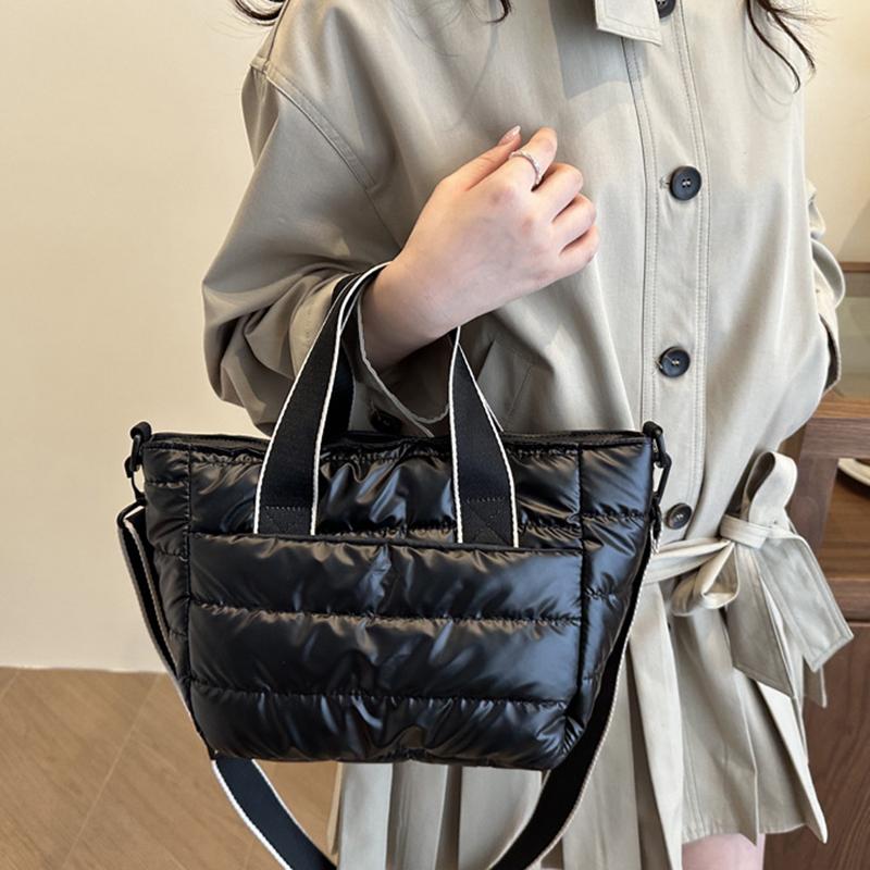 Quilted Shoulder Bag Nylon Down Padded Ladies Messenger Bag Fashion Casual Large Capacity Handbags for Winter Female Tote