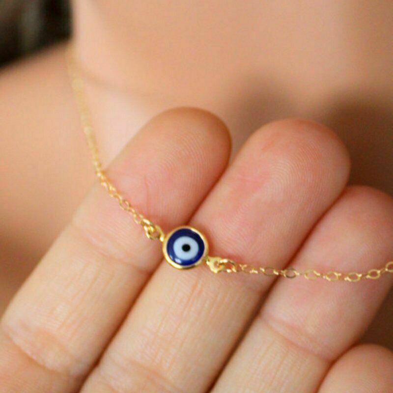Persönlichkeits Türkis Blau Böser Blick Anhänger Halskette für Damen Charme Gold Farbe Edelstahl Kette Choker Glücksbringer Schmuck Geschenke
