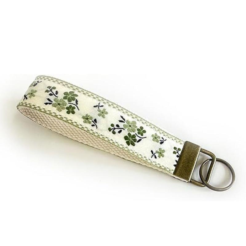 Double Sided Embroidered Fabric Keychain Wrist Strap with Webbing Label Decorative Fabric Keyring Suitable for Travelers