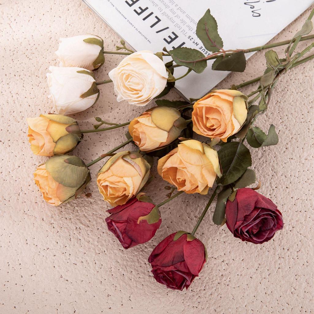 Clearance: 10% Off 3-Head Burned Rose Artificial Flowers | INS Style Home & Wedding Decor