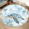 Vibrant Underwater World Rug Round Ocean Carpet with Turtle Seahorse Fishes Colorful Marine Life Mat for Kids Room Beach Decor