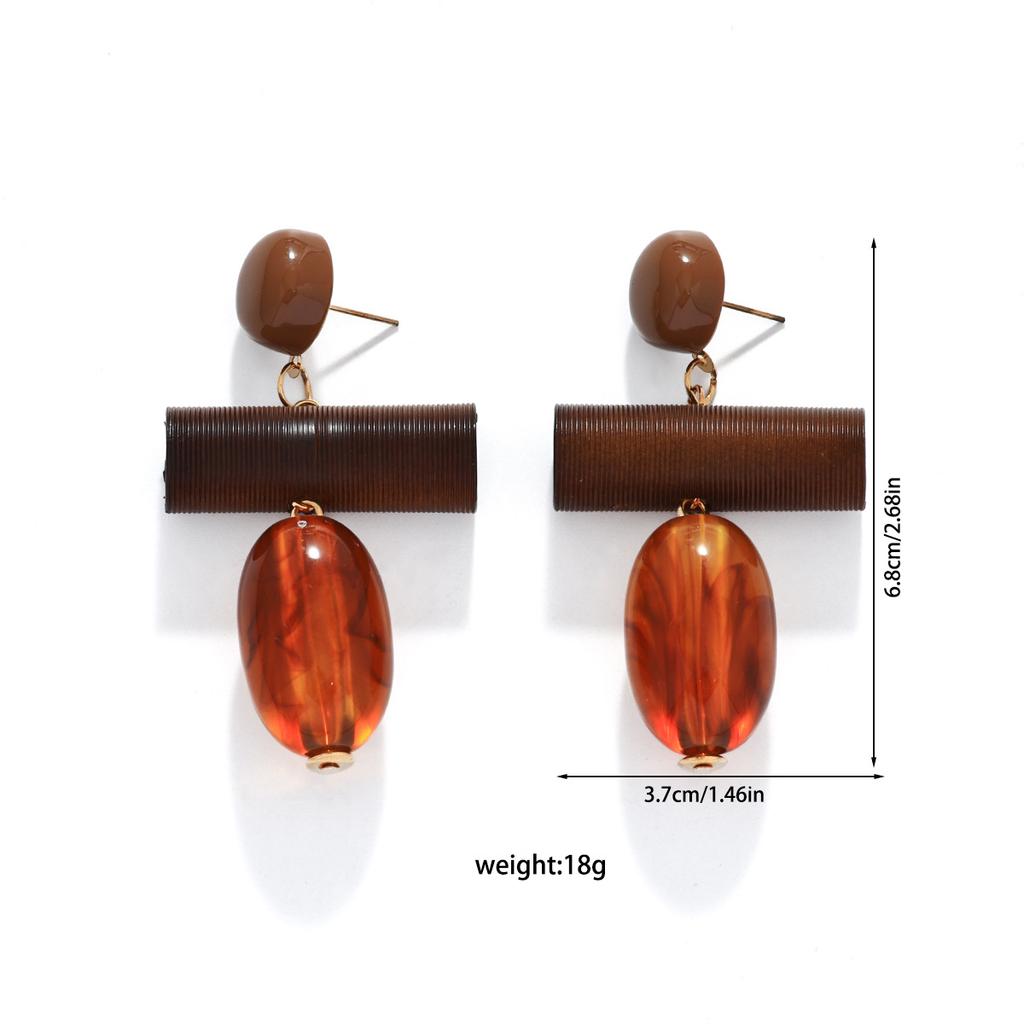 Vintage Maillard Geometric Resin Pendant Earrings Exquisite and Elegant Imitation Pearl Amber Earrings