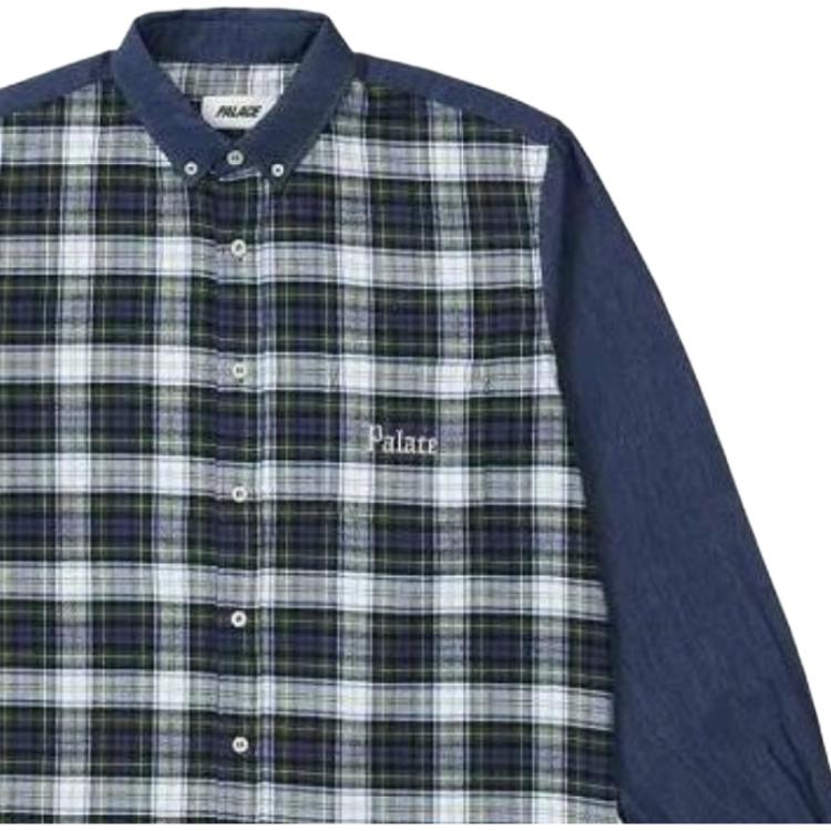 Palace Spring 2023 Plaid Turn-Down Collar Long Sleeve Shirt Unisex Tops Navy-Blue PLC23005