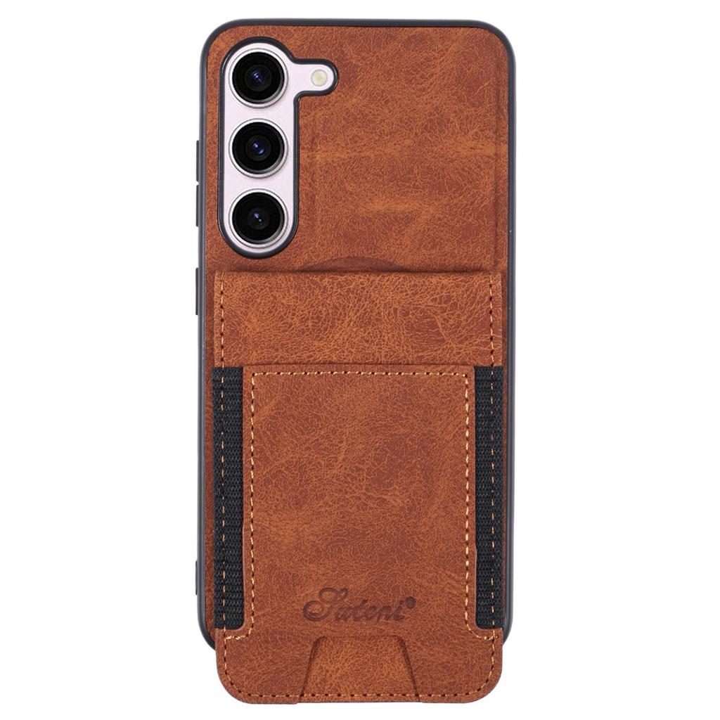 SUTENI H17 For Samsung Galaxy S23 Magnetic Case Card Slots PU+TPU Kickstand Phone Cover