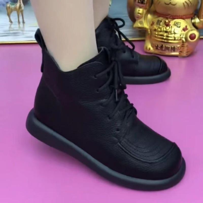 Autumn and Winter Fashion Casual Short Boots Retro Soft-soled Velvet Round Toe Shoes Lace-up Boots Flat-soled Comfortable Martin Boots